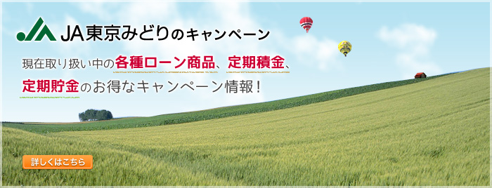 JA東京みどりのキャンペーン 現在取り扱い中の各種ローン商品、定期積金、定期貯金のお得なキャンペーン情報