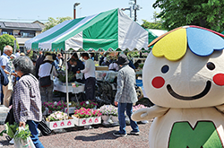 野菜の出店に集まる人々